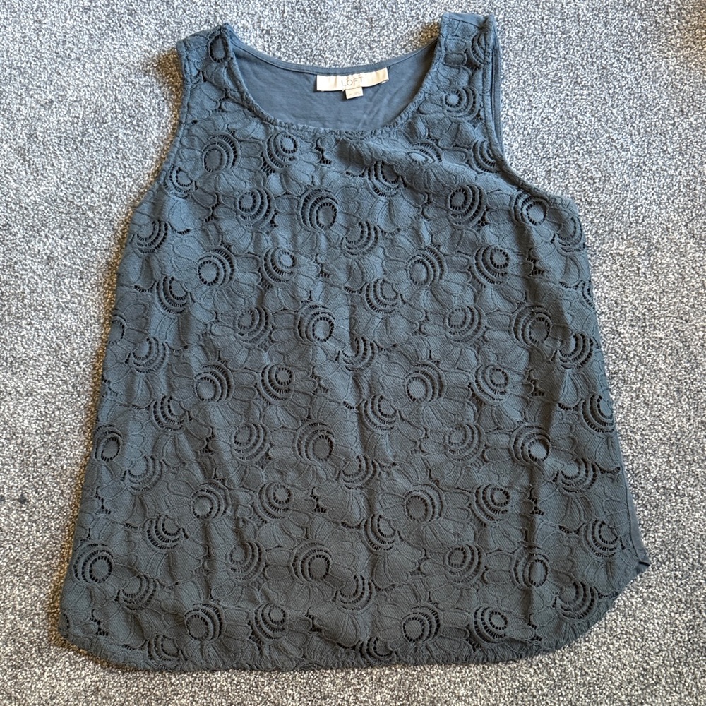 LOFT Dark Grey Floral Lace Tank Top